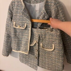 Women's Baby Blue Tweed Jacket and Skirt Set Size M Fits S